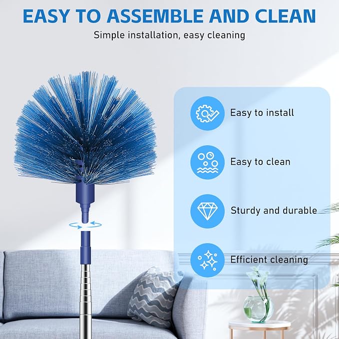 SetSail Cobweb Duster with Extension Pole, for Cobweb Cleaning,Blue | Retractable Dusters,90-inch Long Handle,Ceiling Fan Spider Web Brush,for Outdoor Indoor High Ceilings