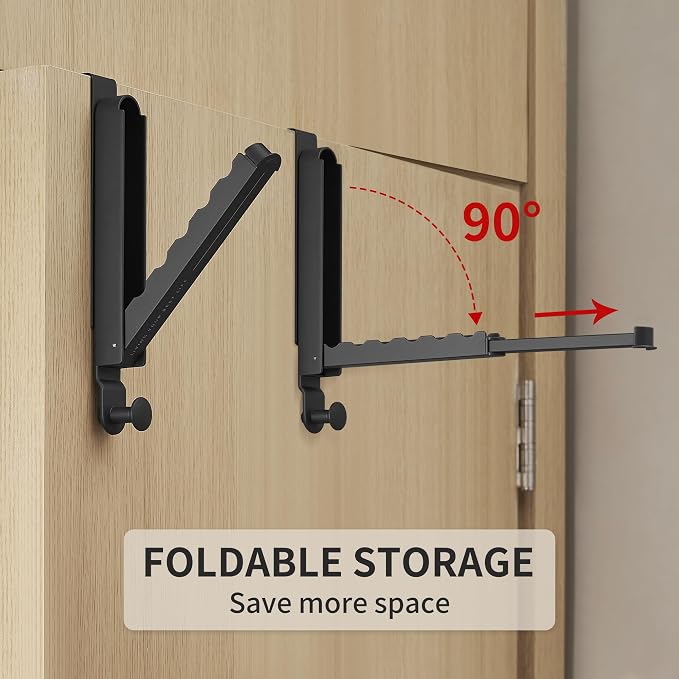 RFOUO Over The Door Hooks Hanger,Fit Door up to 1 3/8", Black, 2 Pack | Aluminum,Retractable Rod, Space-Saving, Foldable Over The Door Drying Rack,No drilling, For Laundry Bathroom Bedroom Travel