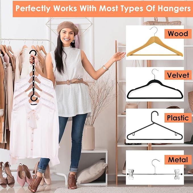 Magic Clothes Hangers Space Saving, Premium Closet Organizers and Storage, Sturdy Plastic Cascading Hanger with 360° Swivel Hooks for 20 Heavy Clothes, College Dorm Room Essentials for Girls, 4 Pack