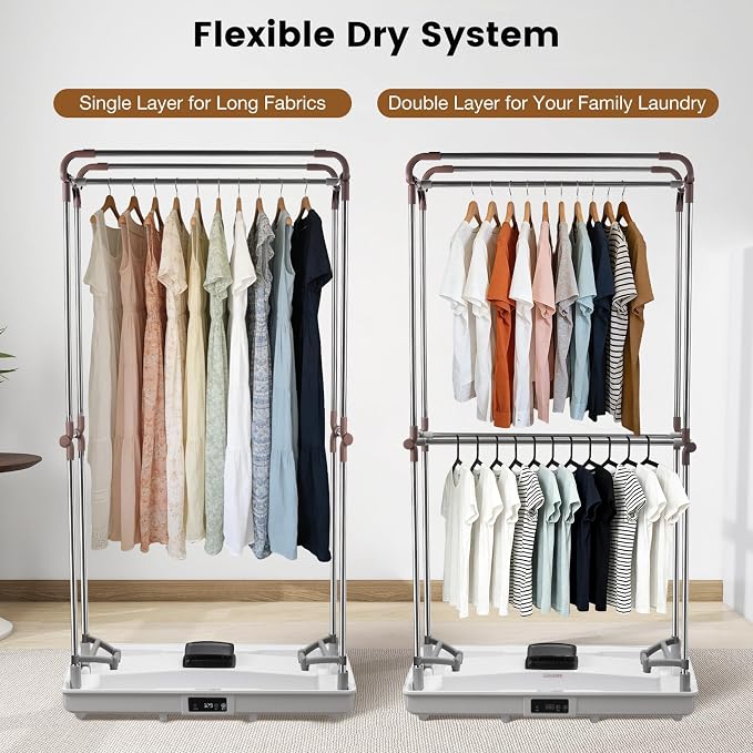 Portable Clothes Dryer for Apartment, RV, Travel | Foldable, Easy Installation, 1200W Fast Drying, Quiet, Adjustable Timer,Large Capacity