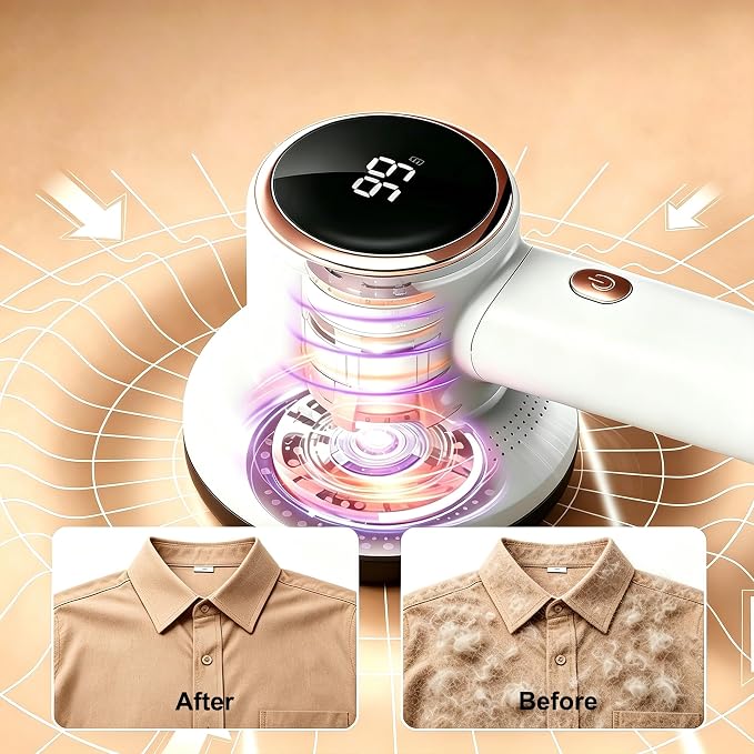 Fabric Shaver, 2-Speed Digital Lint Remover, 6-Blade, Rechargeable, White | sweater defuzzer pilling remover fuzz ball electric clothes cordless for furniture couch upholstery pet hair portable