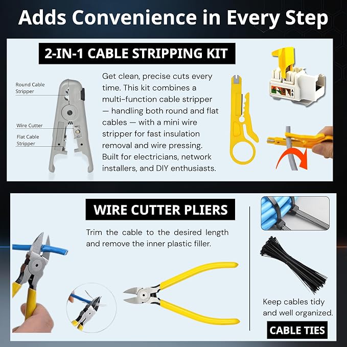 RJ45 Crimp Tool, Ethernet Crimper Tool Kit With CARRYING CASE, All-In-One Pass Through Network Cable Tool For Cutting, Stripping, Crimping Cat5 Cat6 RJ45 RJ11 RJ12 – Ideal For Home DIY, IT Technicians