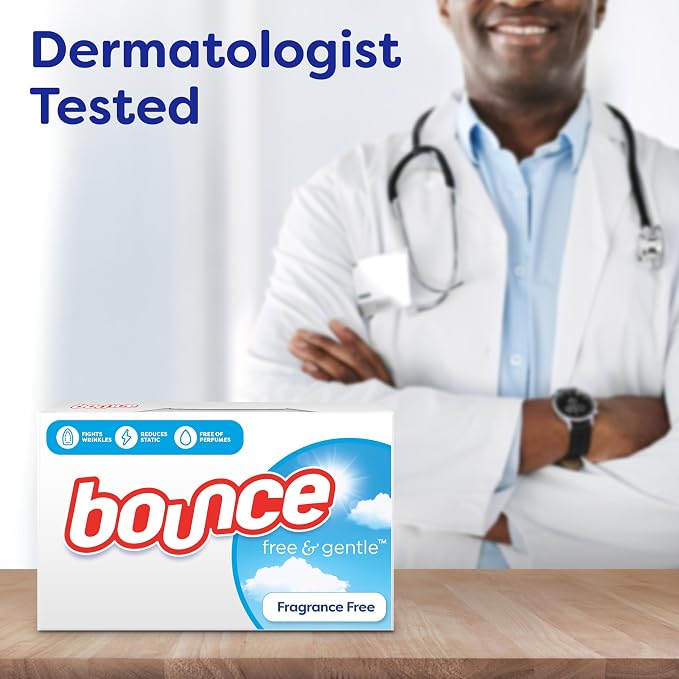 Bounce Free And Gentle Dryer Sheets For Sensitive Skin, Hypoallergenic, Free Of Dyes And Perfumes, Unscented, 330 Count