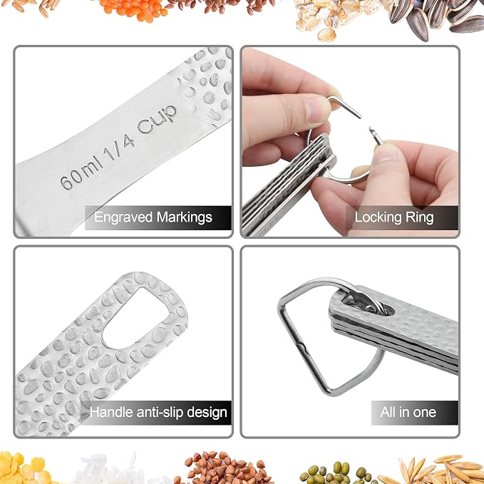18/8 Stainless Steel Measuring Spoons Set, Measurer Spoons Heavy Duty Solid Measurement Spoons(Siliver-6spoons+1ring)