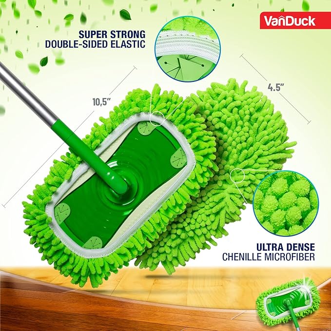 VanDuck Reusable Microfiber Dust Mop Refill for Swiffer Sweeper (6-Pack) | Mop not included, reusable microfiber floor duster, pet hair & dust replacement pads