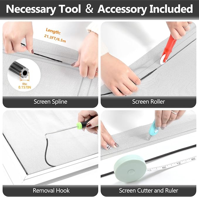 Secopad Window Screen and Screen Door Mesh Repair Kit, Grey, 39in x 78in | Replacement Tools Kit, Easy to Install, Extra Large, Durable Fiberglass, Pet and Kid Friendly, For Window Door Patio & Porch