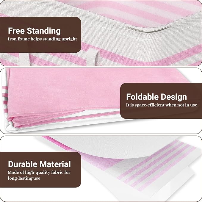WOWBOX 2 Pack Laundry Baskets, Laundry Hampers, Freestanding Dirty Clothes Hampers with Reinforced Handles & Cross Stitch & Waterproof Coating, for Laundry Bedroom Bathroom Dorm,75L Pink