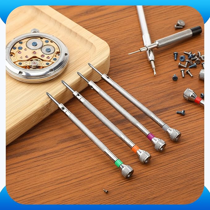 Chumia 8 Pieces Precision Watch Screwdriver Set, 1.0-2.0 mm Micro Jewelers Repair Screwdriver Set for Eyeglasses Jewelry Work, Electronics Repair(Flathead, Phillips, Watch Regulator, Remover Setter)