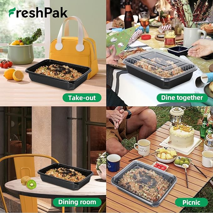 40-Pack 48oz Meal Prep Containers - Shrink Wrap Ready To Use | Large Leakproof Single Compartment To Go Boxes | BPA-Free, Microwave & Freezer Safe | Heavy-Duty Catering & Leftover Storage