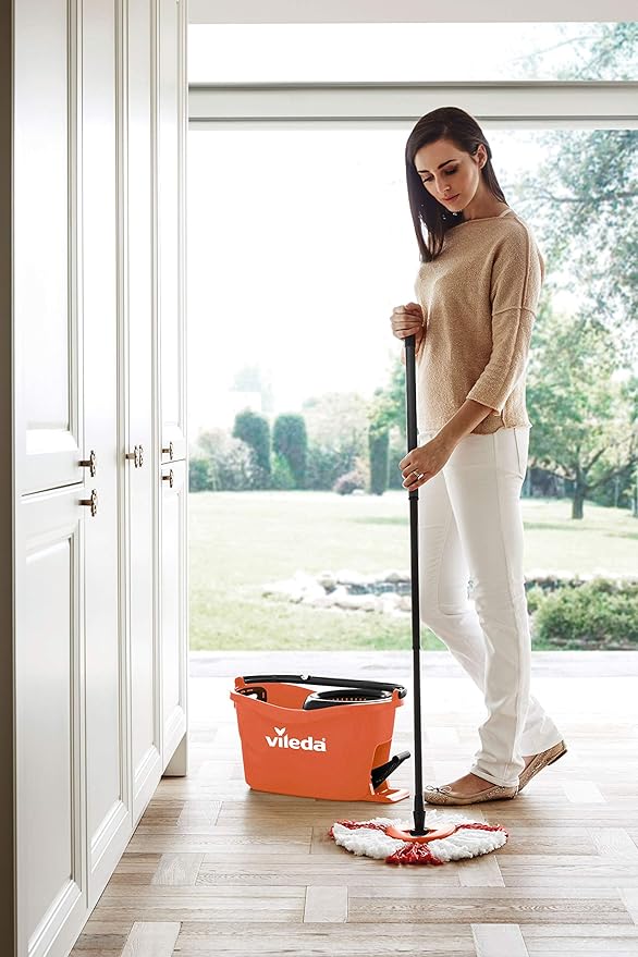 Vileda Turbo EasyWring & Clean Complete Set, Mop and Bucket with Power Spinner, Coral