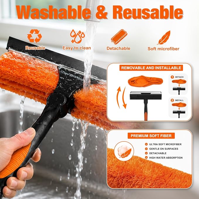 LAANPOLE 36FT Window Squeegee with Extension Pole, 2-in-1 Squeegee for Window Cleaning, Professional Cleaning Kit for Home with 30FT Telescoping Pole for Outdoor Indoor Use