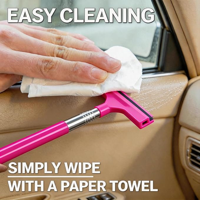 2PCS Telescopic Car Rearview Mirror Squeegee – Retractable Auto Glass Cleaner with Long Handle, Portable Water Wiper for All Vehicles, Universal Automotive Accessory (Pink/Pink)