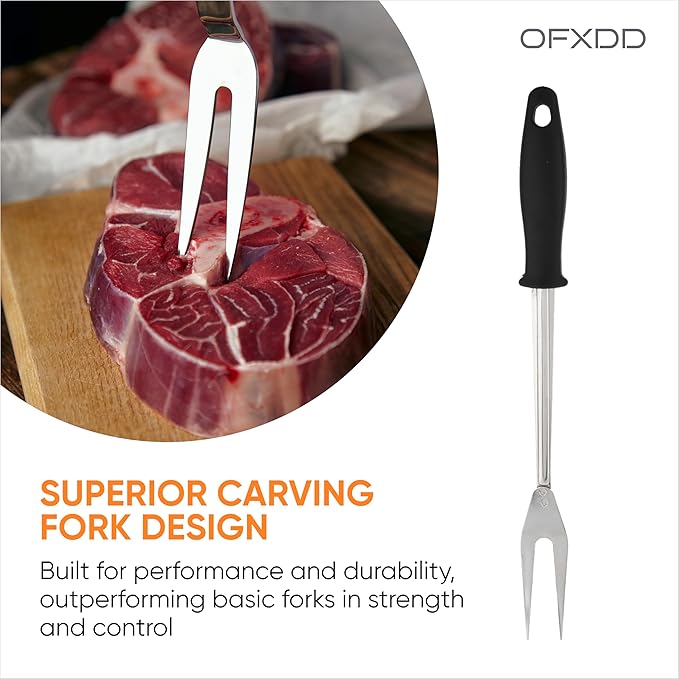 Large Stainless Steel Meat Turning Fork Cooking for Grilling - Long Handled Carving Forks for Bbq