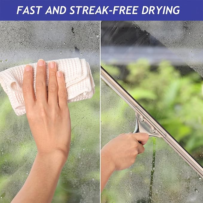 WILLBOND 6 Pcs 16'' Professional Steel Window and Glass Squeegee with Replacement Rubber Heavy Duty Squeegee for Window Glass Cleaning Streak Free Results