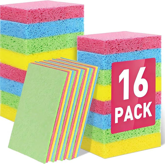 Kitchen Sponges Compressed Cellulose Sponge, Non Scratch Natural Dish Sponge for Kitchen Cleaning Sponges for Dishes Bathroom Cars Pop-up Cleaning Sponge,16 PCS