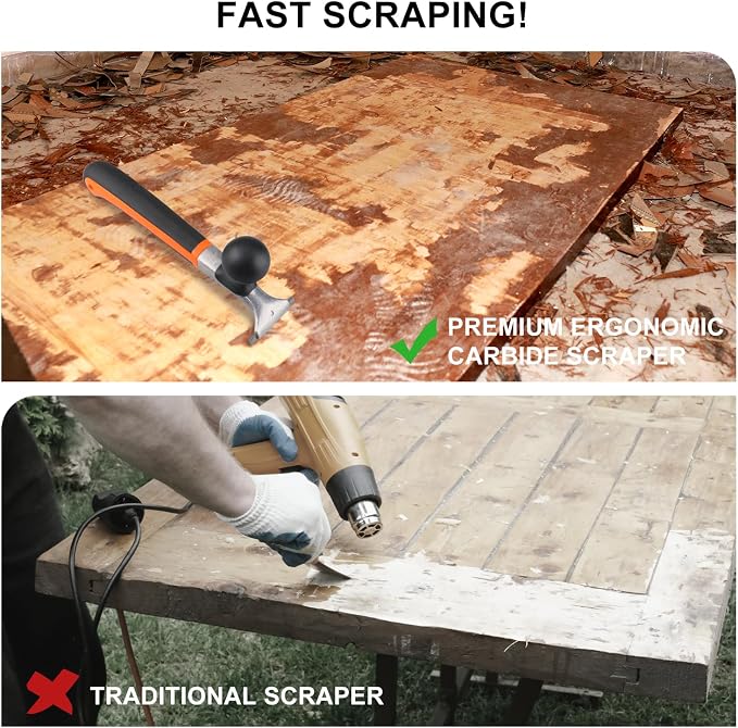 Premium Ergonomic 2.5-Inch Carbide Paint Scraper Tool for Coating Removal | Heavy-Duty Scraper with a 2-1/2-Inch Tungsten Carbide Blade and Two-Handed Grip for Removing Coatings and Residue