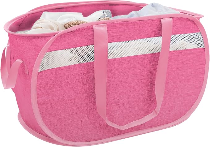 Collapsible Tear Proof Laundry Baskets with Dual Handles, Pink | 70L, Foldable, Pop up Hamper, Reinforced Durable Laundry Hamper for Home, Laundry, Bathroom, Dorm or Travel