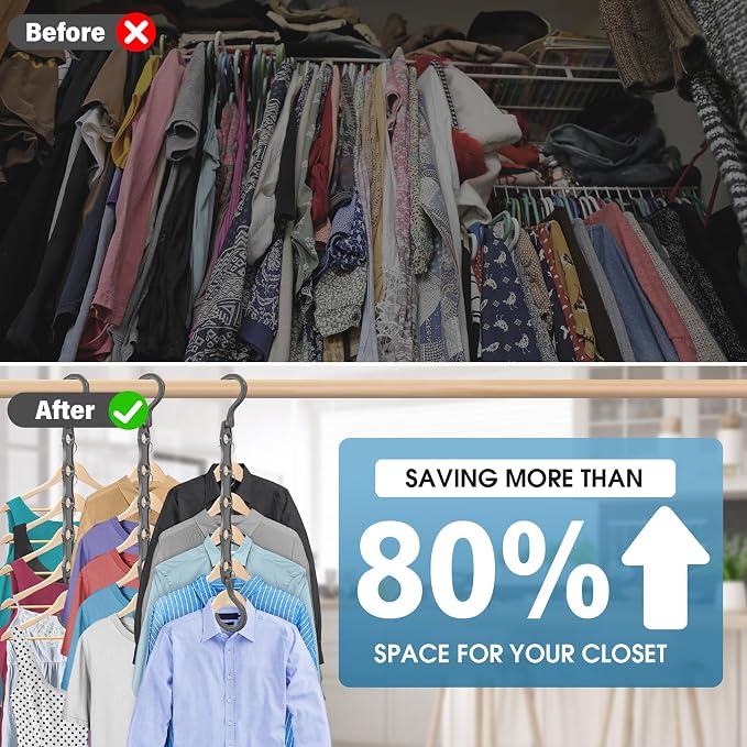 24 Pack Hangers Space Saving Magic Plastic Hanger Organizer Shirt Space Saving Hangers, Multi Clothes Hangers Space Saver for Closet Organizers Storage College Dorm Room Essentials, Grey | Shirt Space Saving Hangers, Multi Clothes Hangers Space Saver f...