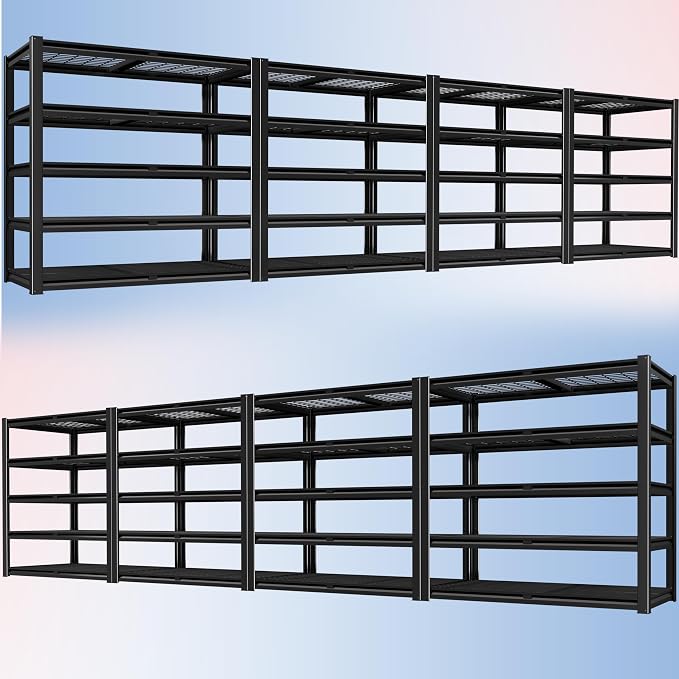 PrimeZone 72" H Heavy Duty Garage Shelving 2500 LBS 5 Tier Heavy Duty Storage Shelves Adjustable Industrial Metal Wire Shelf Unit for Garage,Basement,Pantry,Warehouse,Commercial,48" WX24 DX72 H 8Pack
