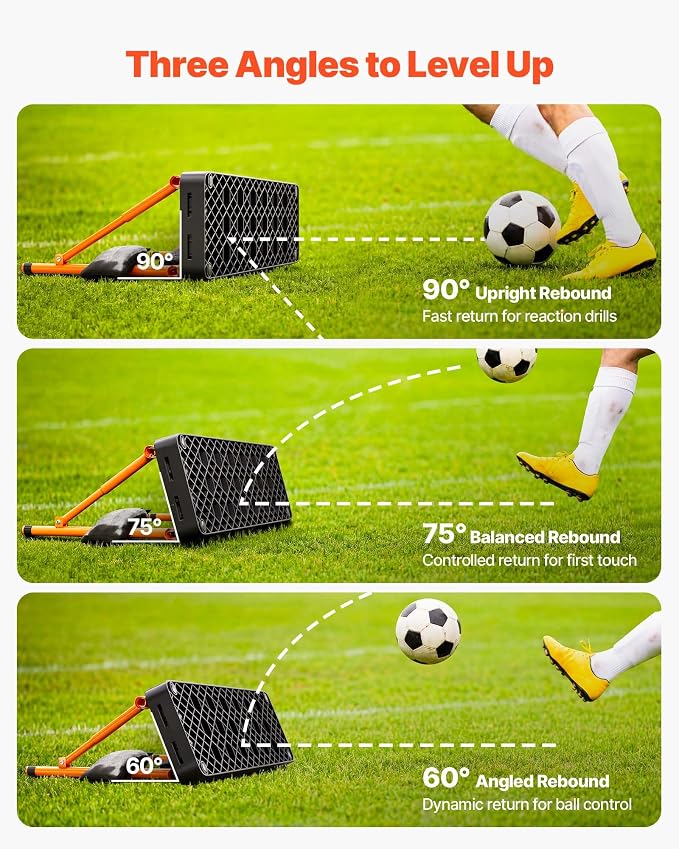 VEVOR Soccer Rebounder Board, Mult-Adjustable Angles Portable Soccer Rebound Wall, Foldable Kickback Board, Soccer Practice Equipment, Ideal for Kids & Adults Passing & Shooting Drills