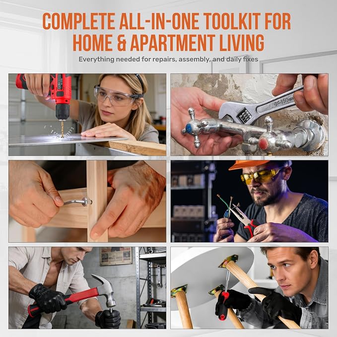 Hi-Spec Tool Set with 8V Cordless Drill Set Home Repair & Maintenance | Complete DIY Tool Kit, USB Rechargeable Electric Drill Driver, Women and Men Tool Kit, Home Repair & Maintenance, Compact