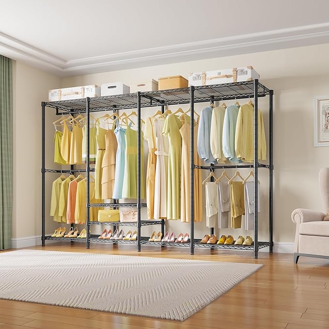 VIPEK V40 Plus Large Clothes Rack, 1300lbs Capacity Sturdy Metal Garment Rack, Clothing Rack with 6 Shelves & 4 Hang Rods, Adjustable Open Wardrobe Closet Organizer for Bedroom/Apartment/Retail, Black