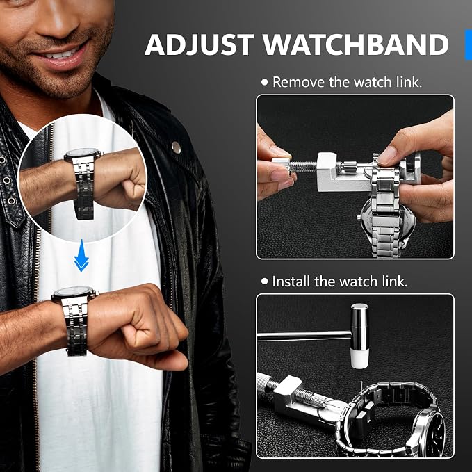 JOREST Watch Repair Kit + Watch Press Tool, Battery Replacement, Strap Adjustment, Wrench Opening Back Cover, Case Opener/Closer, Link Remover Sizing Bracelet, Screwdriver Band Pin Removal, Spring Bar