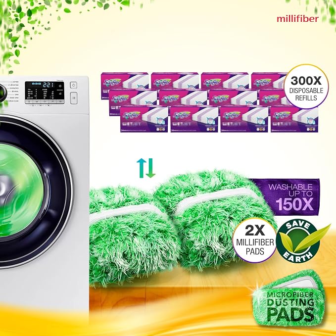 Millifiber Reusable Floor Duster Mop Refills for Swiffer WetJet (2 Pack) | Microfiber mop covers, pet hair & dust replacement pads, machine washable