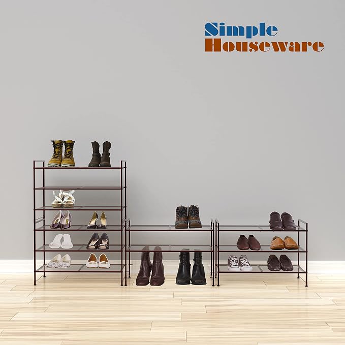 Simple Houseware 3-Tier Stackable Mesh Shoe Rack, Bronze | 9 Pairs of Shoes Storage Organizer for Closet, Entryway, Garage & Corridor