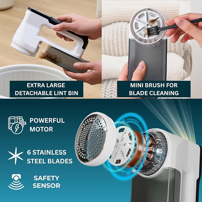 True & Tidy XL Rechargeable Fabric Shaver & Lint Remover w/Built-in Light