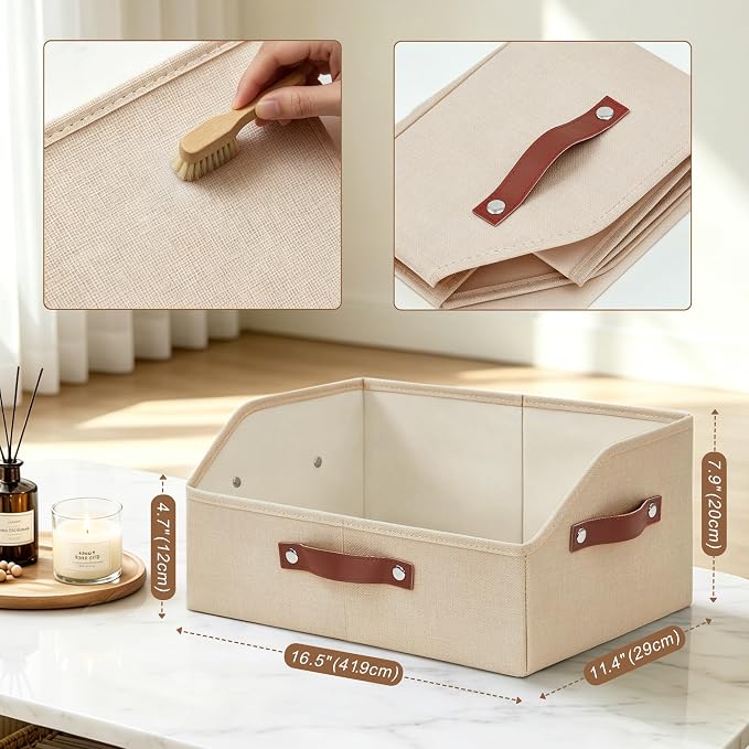 Bagnizer Closet Organizers and Storage, Linen Trapezoid Storage Bins with Handles, Collapsible Shelf Organizer for Blanket, Towel, Clothes, Hats, Purse (Khaki)