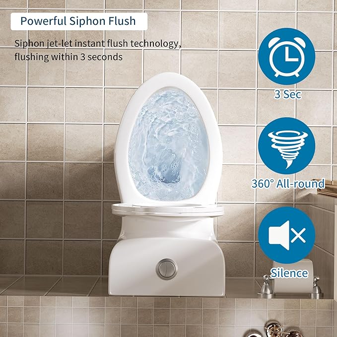 Dual Flush One Piece Toilets for Bathrooms, Compact White Toilet Elongated with Soft Closing Seat, Modern 12 Inch Rough in Toilet, 1.6 GPF & Map 1000g, Comfort Height, Silent Design (White+29.2H)