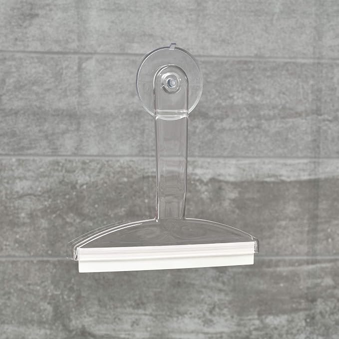 8" Clear Plastic Suction Squeegee Shower Window Cleaner | Suction Storage Hook