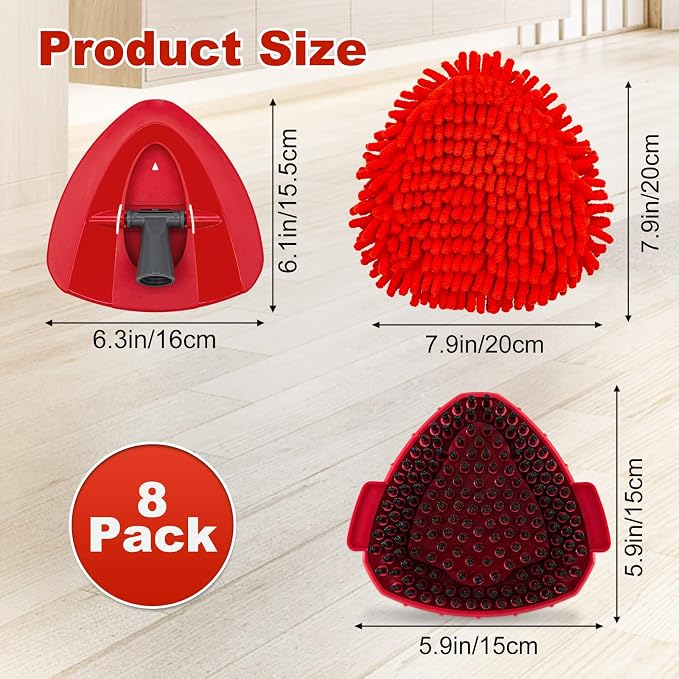 Chenille Duster Mop Head Compatible with O Cedar Easywring 1-Tank,Spin Mops Heads Replacements for Ocedar, Include 6 Pack Microfiber Chenille MOp Refills,1 Scrubber & 1 Mops Base(Not Include Bucket)