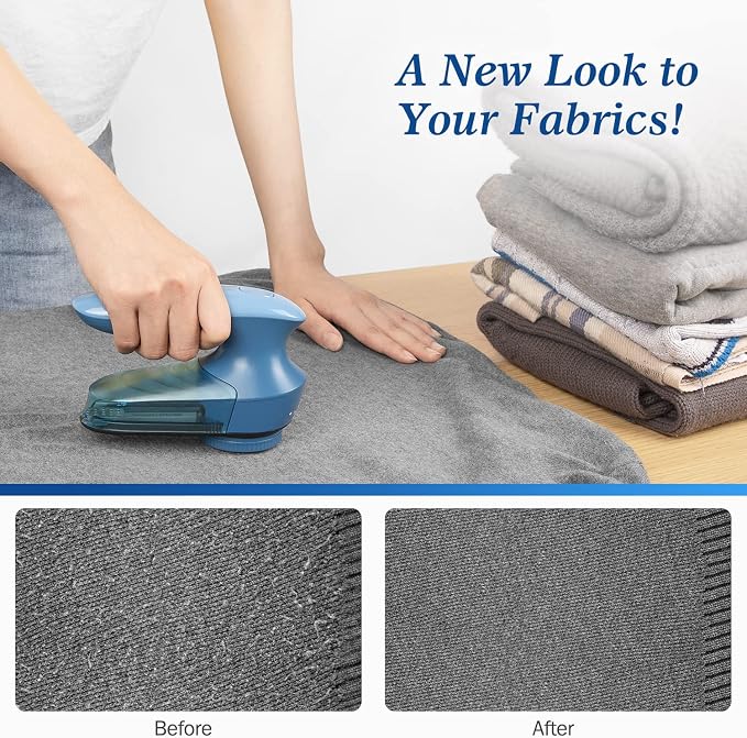 BEAUTURAL Fabric Shaver and Lint Remover, Portable Sweater Defuzzer | Battery Operated, 2 Speeds, 2 Replaceable Stainless Steel Blades, Remove Clothes Fuzz, Lint Balls, Pills, Bobbles