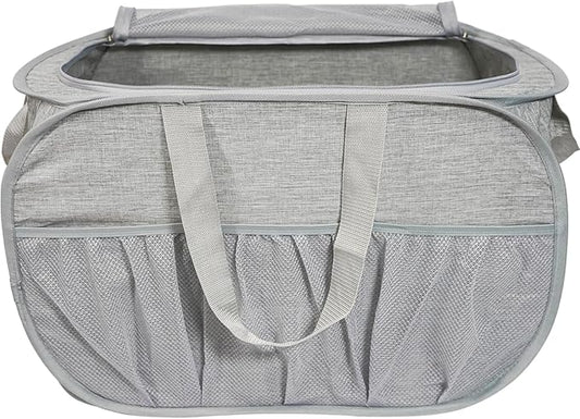 Collapsible Laundry Baskets with Lid, Foldable Laundry Basket with Pockets, Pop Up Laundry Hamper with Dual Handles, 99L Sturdy Hampers for Clothes, Groceries, Supplies, Tools, Grey