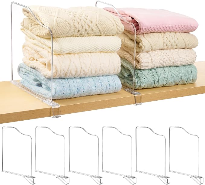 Vtopmart 12" Extra Tall x 12" Deep Shelf Dividers for Closet Organization, 4 Pack Clear Closet Organizers for Deep Shelves, Maximizing Vertical Space for Sweaters, Jeans and Clothes Storage