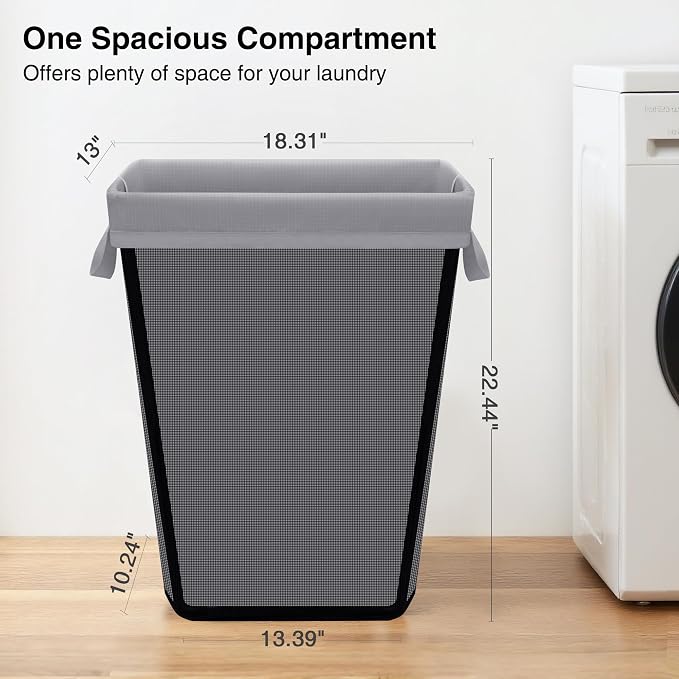 STO STO 75L Laundry Hamper, Space Saving Freestanding Clothes Basket with Iron Frame, Dirty Clothes Storage Bin with Removable Washable Liner for Bedroom, Bathroom, Dorm, Closet, Apartment, Gray