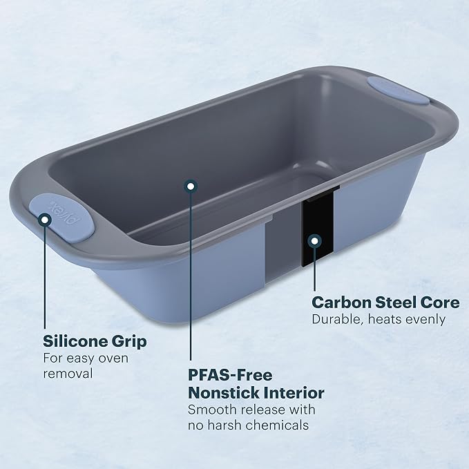 Pyrex 8-Piece Metal Bakeware Set, Lightweight Stainless Steel Baking Trays with Heatsafe Silicone Handles, Cookie & Muffin Sheets, Round/Square Baking Pans, Cerulean