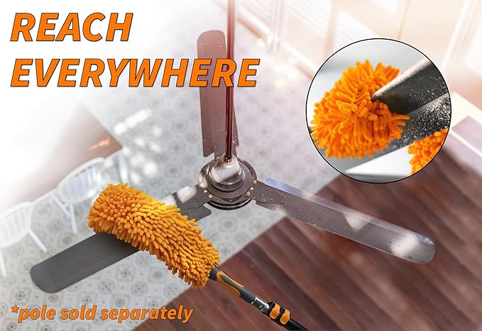 Flexible Ceiling Fan Cleaner Duster for High Ceiling (Pole Sold Separately) | Washable Fan Duster // Fits All Extension Poles with Standard US Acme Thread // Best Flex-and-Stay Fan Blade Cleaner