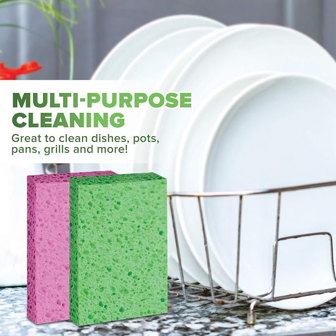 SCRUBIT Cellulose Scrub Sponge - Kitchen Cleaning Sponges for Dishes, Pans, Pots & More- 12 Pack Dishwashing Sponges - Colors and Packaging May Vary