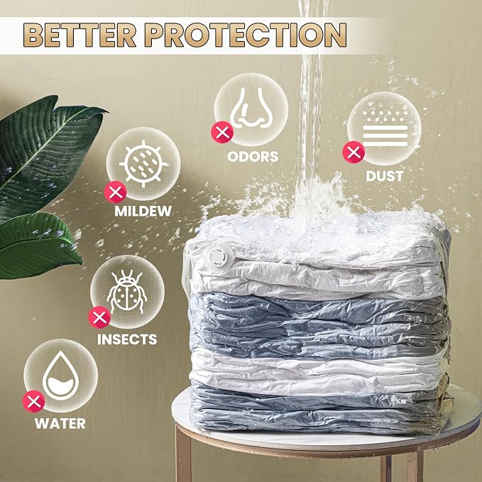 TAILI 8 Pack Vacuum Storage Bags, Cube Space Saver Bags Combo(3 Jumbo +5 Medium), Vacuum Seal Bags for Bedding, Clothing, Comforters, Blankets, No Pump Compression Cube, 2 Size, Cream