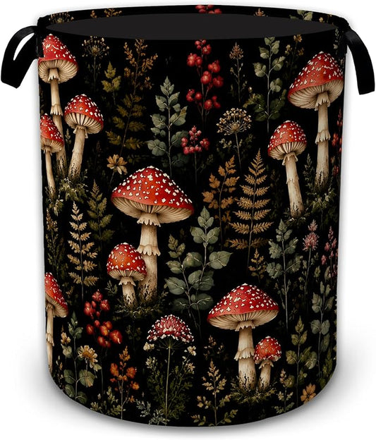 Woodland Mushroom Forest Large Clothes Hamper, Portable Collapsible Laundry Basket with Handles, Freestanding Storage Bin for Bedroom Bathroom Dorm Laundry Room