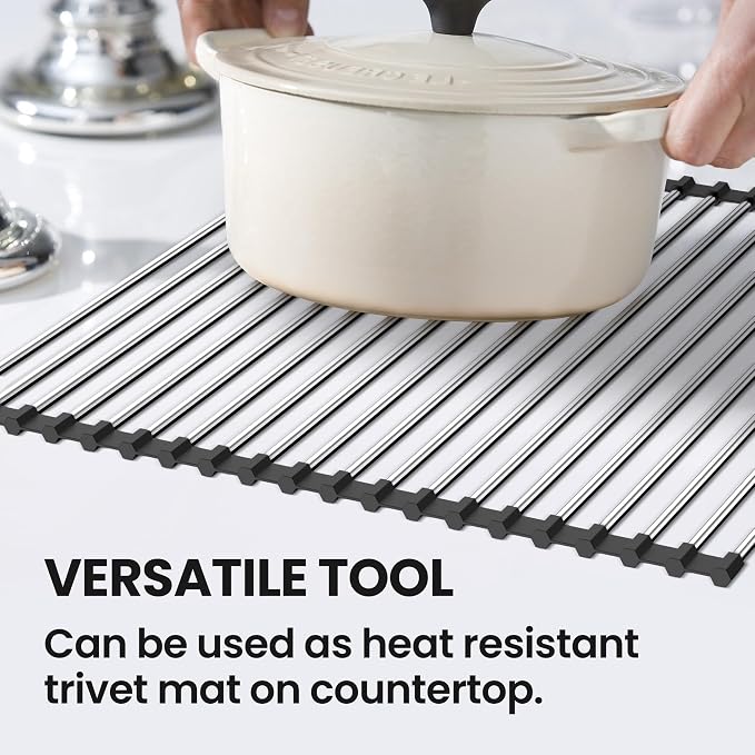 Roll Up Dish Drying Rack, Over The Sink Roll Up Drying Rack for Kitchen,17" L x 15.7" W, Black