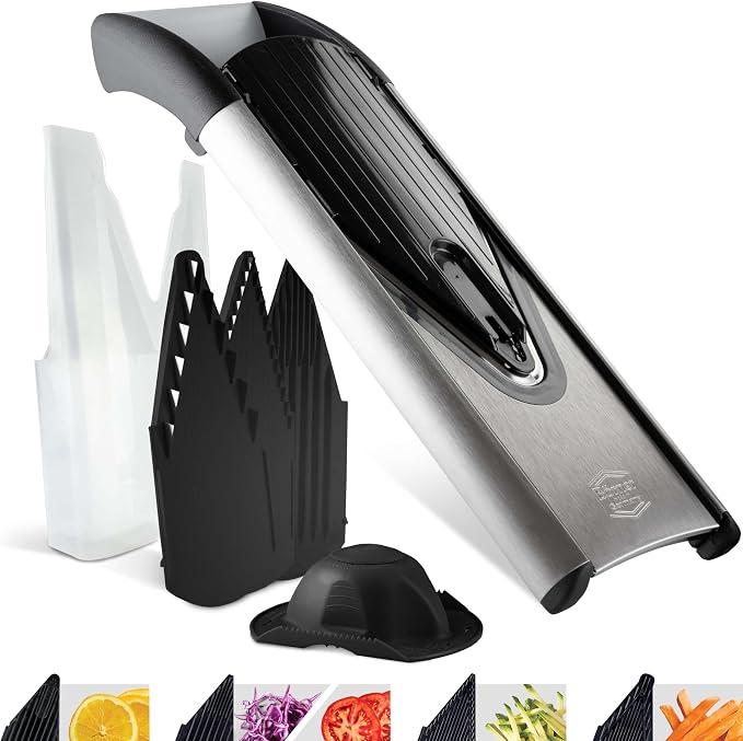 Börner by Reston Lloyd Mandoline Slicer V6 (Starter Set) • Stainless Steel Slicer with V-Blade • Adjustable Kitchen Slicer for Vegetables & Fruits • Various Thicknesses & Grater
