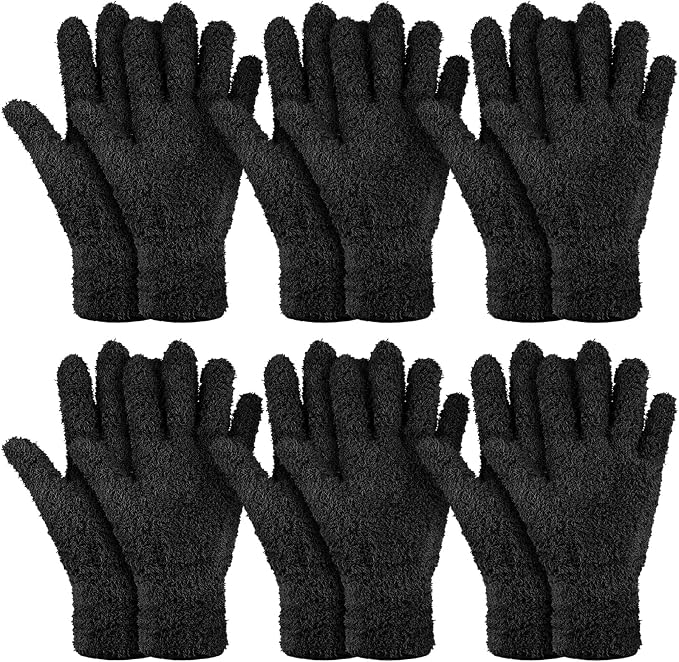 Patelai 6 Pairs Microfiber Plant Dusting Gloves Leaf Cleaning Gloves for Indoor Plants, Blinds, Furniture, House (Black,Medium)