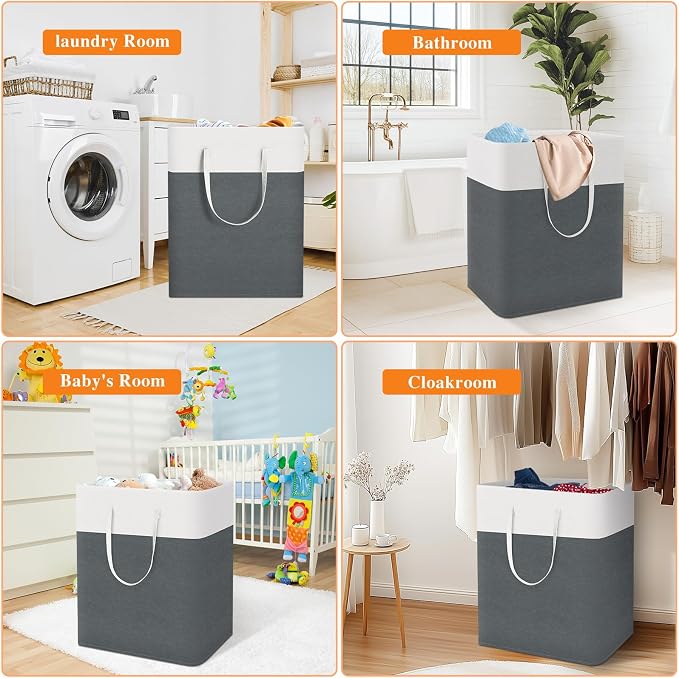 TasticTotes Laundry Basket 3-Pack, Laundry Hamper, 125L-Grey | Clothes Laundry Hamper, Collapsible Laundry Basket, Freestanding laundry hamper with Handles, Towel Storage for Home or Dorm