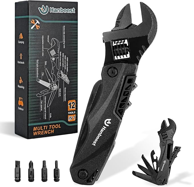 Multitool Wrench Wide Jaw Opening Cmaping Gear, Gift for Him and Her, 12 in 1 Multi Purpose Pocket Size EDC Gadget With Screwdriver Cutting Saw Bottle Opener for Maintenance, Camping and DIY