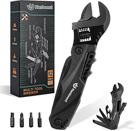 Multitool Wrench Wide Jaw Opening Cmaping Gear, Gift for Him and Her, 12 in 1 Multi Purpose Pocket Size EDC Gadget With Screwdriver Cutting Saw Bottle Opener for Maintenance, Camping and DIY