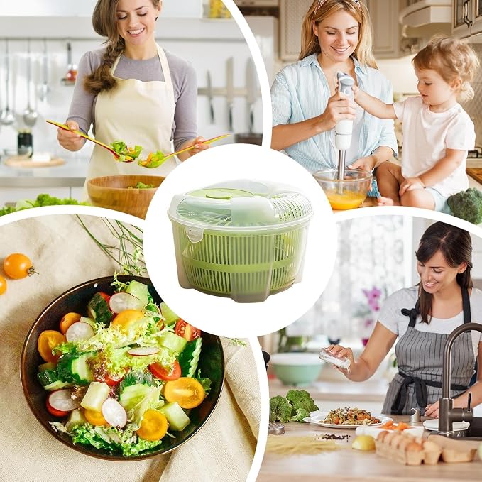 Salad Spinner - Manual Lettuce Spinner | Salad Dryer With Washer Bowl, Vegetable & Fruit Washer, Lettuce Colander | Vegetable Dryer Bowl For Veggie, Onion, Dumpling Filling, Fresh Crisp